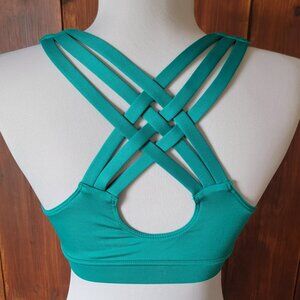 Braided Back XS Bra Emerald Green V Neck Yoga Running Top Workout Activewear